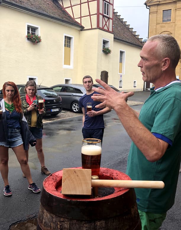 Urban explains his lagers to the group at Weissenohe