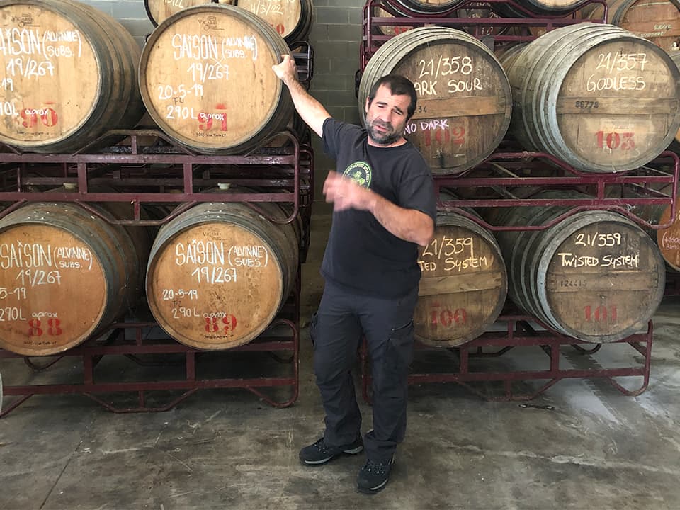 Marc of Cervesa la Calavera welcomes ICBT to his barrel-aging room in the foothills of the Pyrenees in Catalonia.
