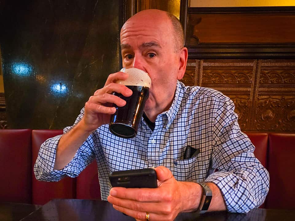 Ted savors his Real Ale in Glasgow.
