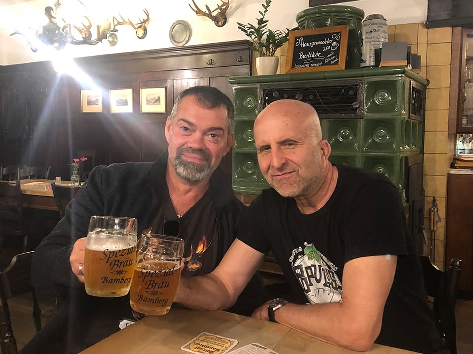Tilo and Joel settle in for some rauchbier at the legendary Brauerei Spezial.