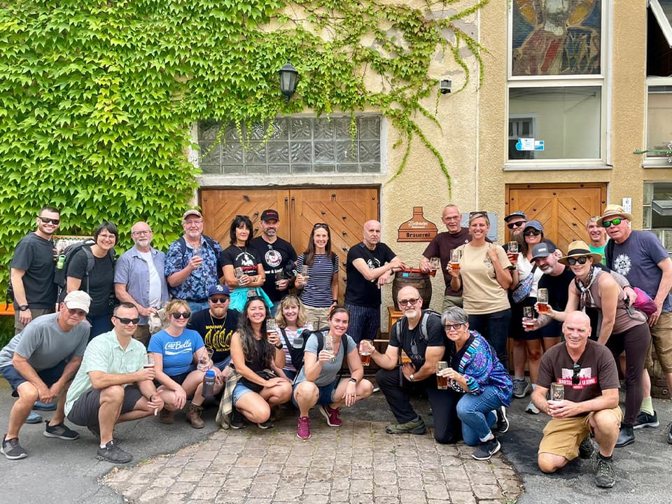 Urban poses with ICBT's beer trekkers at Klosterbrauerei Weissenohe.